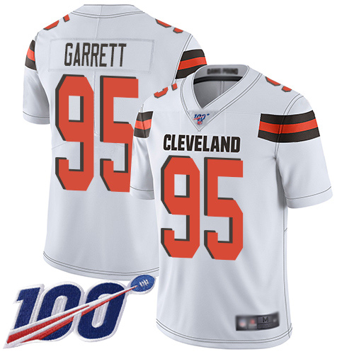 Cleveland Browns Myles Garrett Men White Limited Jersey #95 NFL Football Road 100th Season Vapor Untouchable